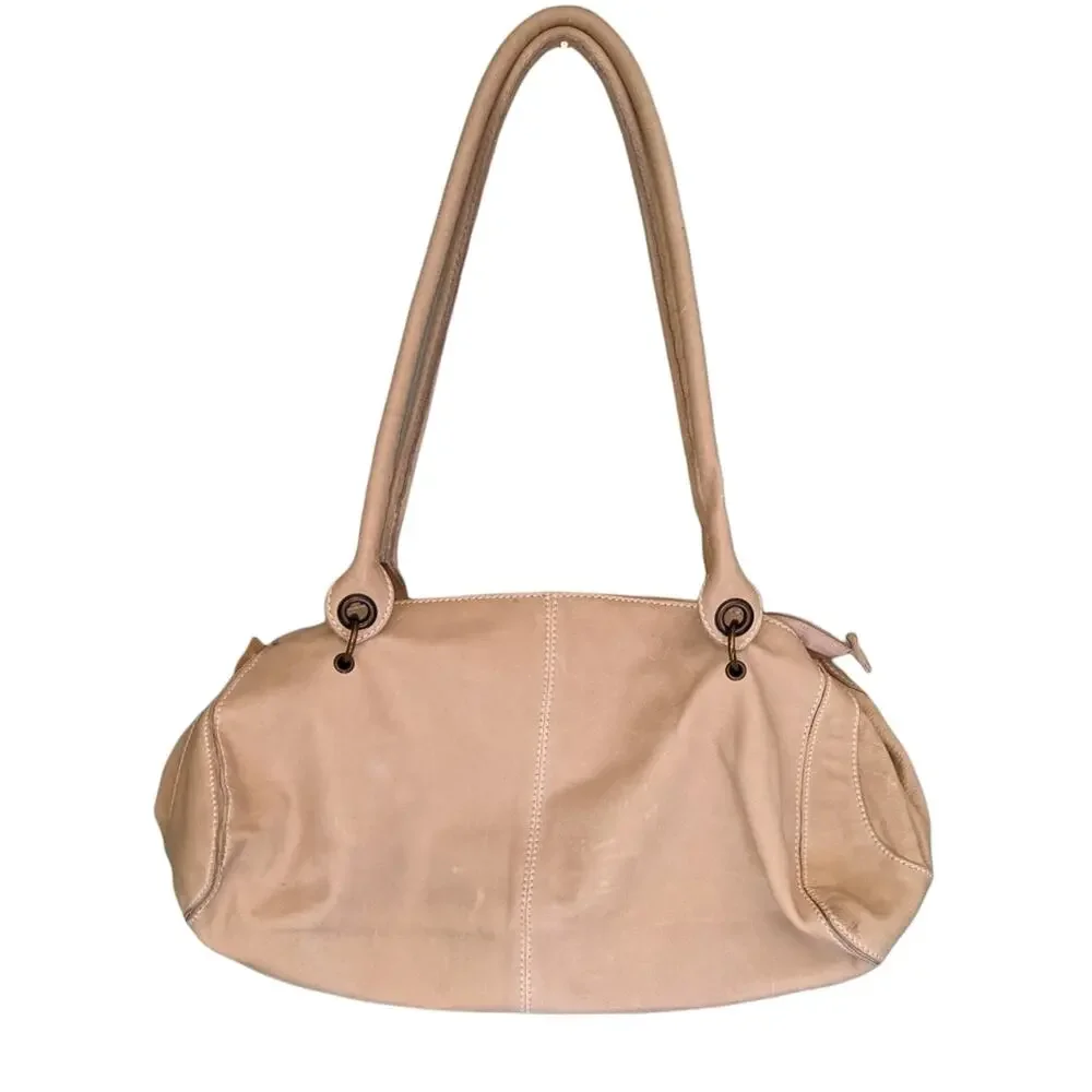 Vera Pelle Vintage Y2K Leather Baguette Hobo Bag Rivets Domed Rivets Light Tan